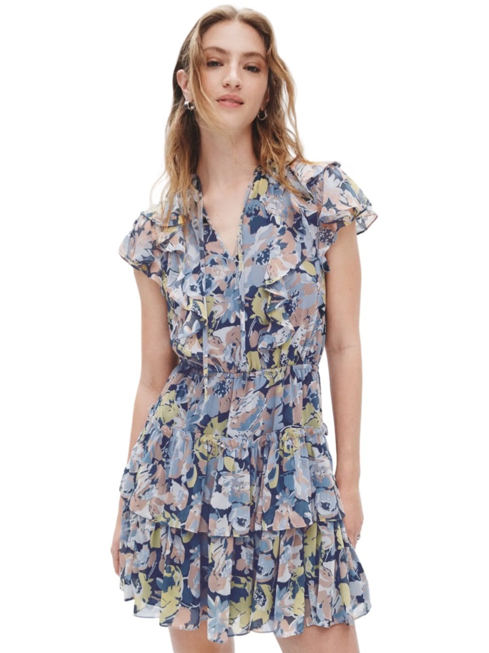 NWT Lauren Ralph Lauren Devany Short Sleeve Day Dress Blue Floral Size 12